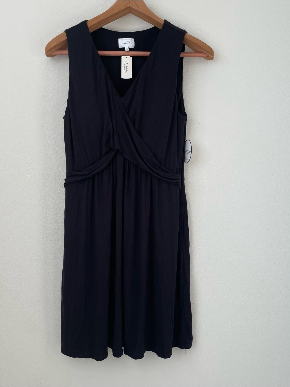NEW Soma Dress XL Soft Jersey V-Neck Short Built in Bra Black Jetset Style
